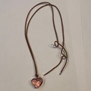 Swarovski Heart Pendant Necklace with Brown Cord